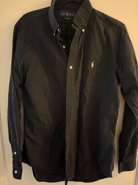 Ralph Lauren Black Button-Down Shirt with White Pony Embroidery